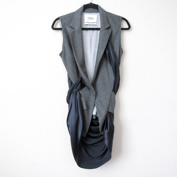 PRABAL GURUNG Gray Wool Vest With Satin Details - Picture 1 of 13